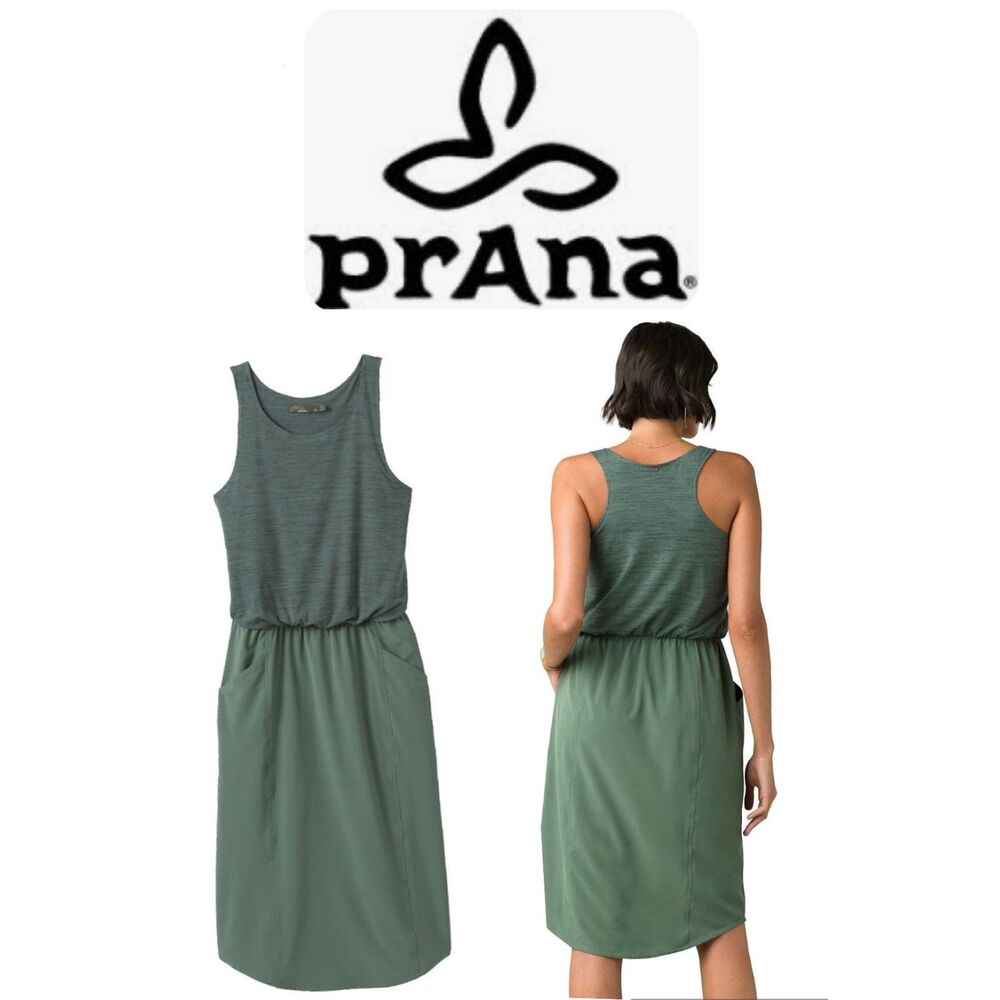 SZ XL prAna BUFFY Sleeveless Athletic Tank Dress w Pockets in Canopy Green